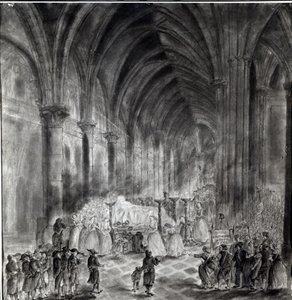 Jean Paul Marat (1743-93) temetése a Club des Cordeliers kápolnájában, 1793. július 16. alkotó: French School